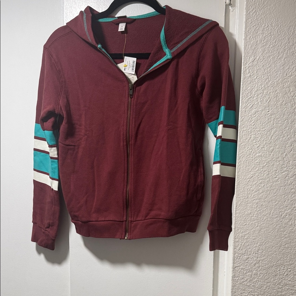 Tea Collection Burgundy Hoodie with Aqua Trim